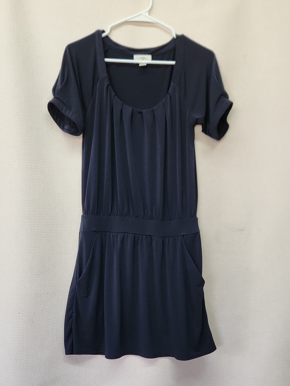 LOFT Navy Short Sleeve Scoop-Neck Mini Dress